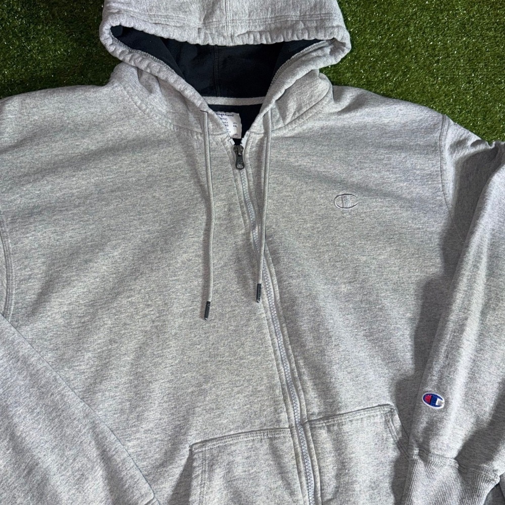 Champion Mens 2XL Full Zip Hoodie Heather Gray Authentic Logo Sweatshirt XLG - Picture 2 of 7